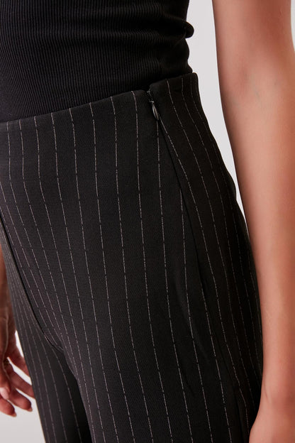 ZIPPERED WAIST ELASTINE STRIPE TROUSERS