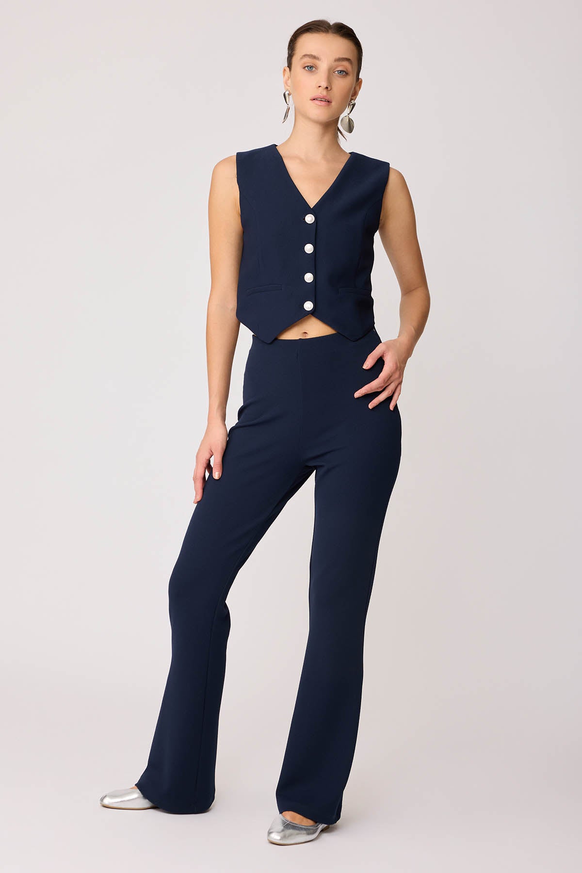 SPANISH PIECE WAIST ELASTANE TROUSERS WITH SIDE ZIPPER