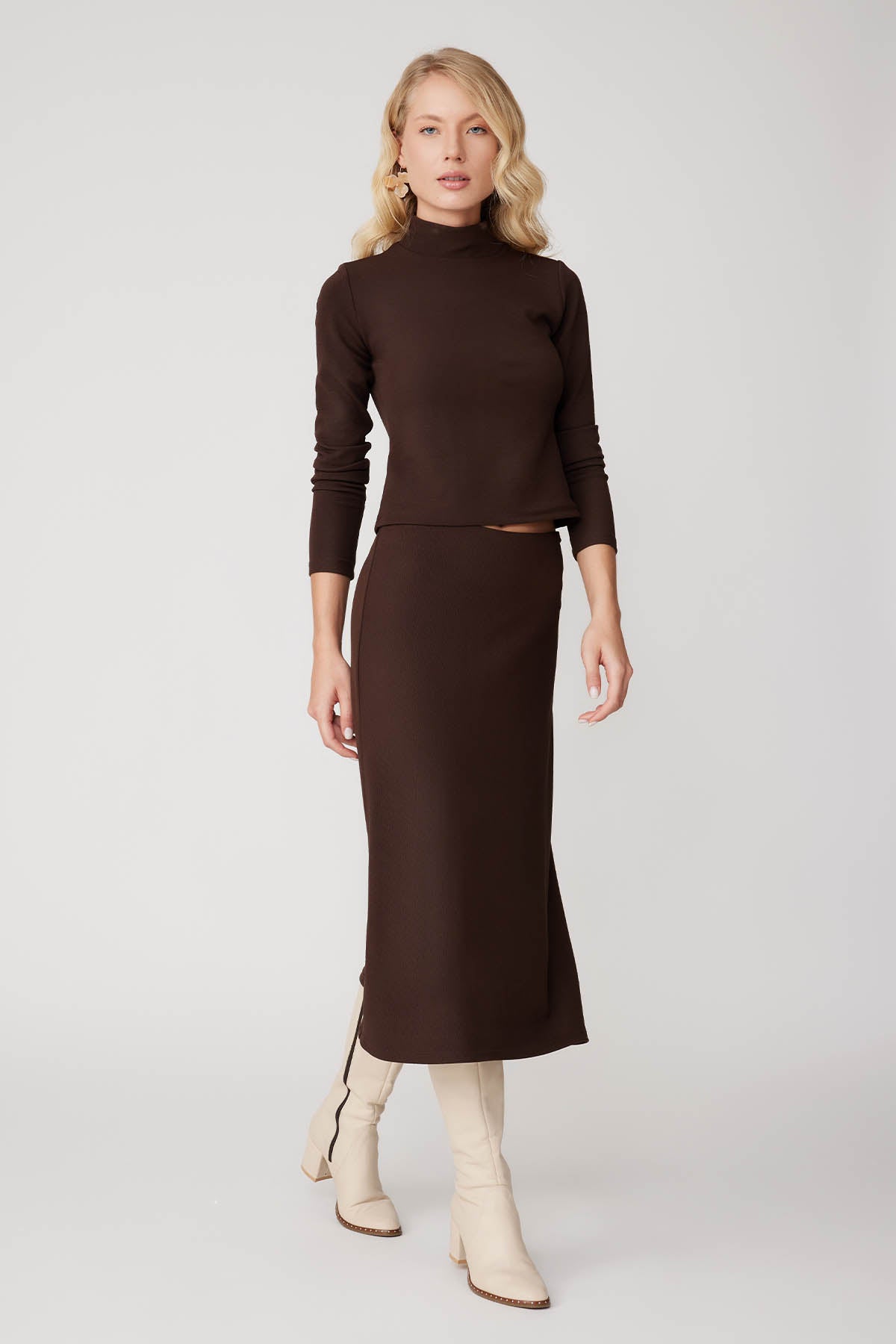SIDE ZIPPERED MIDI HEIGHT SKIRT