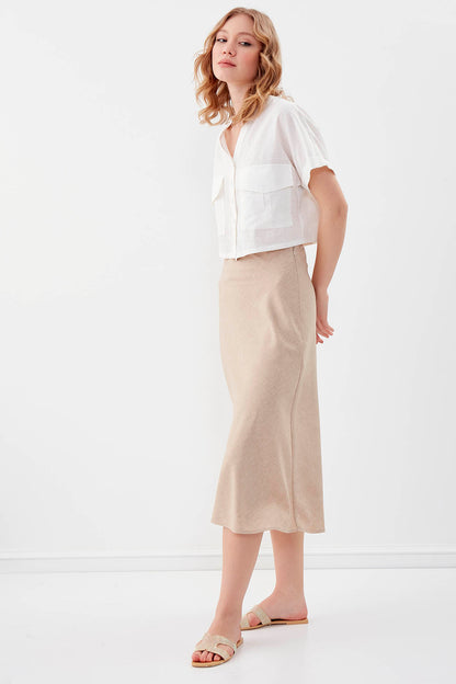 SIDE ZIPPERED MIDI HEIGHT SKIRT