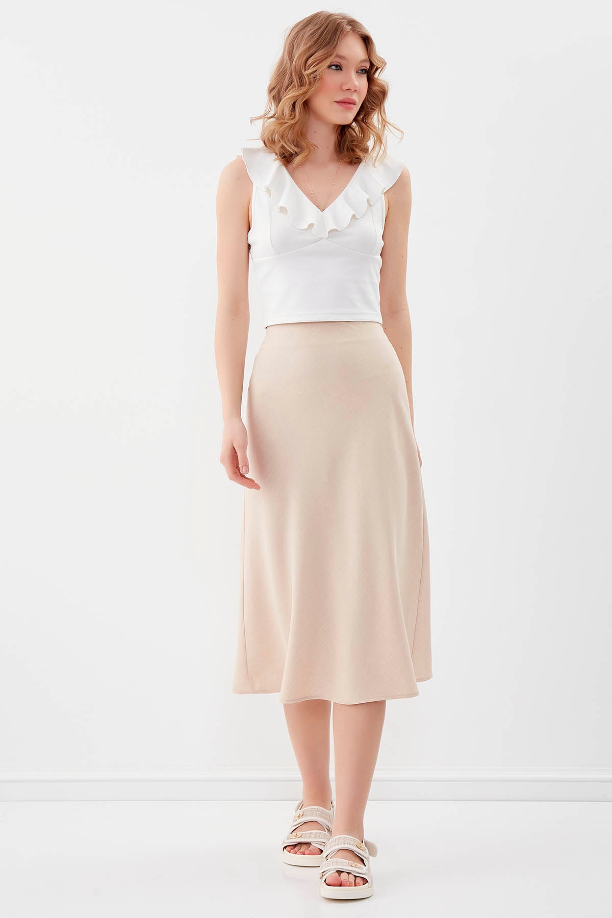 SIDE ZIPPERED MIDI HEIGHT SKIRT