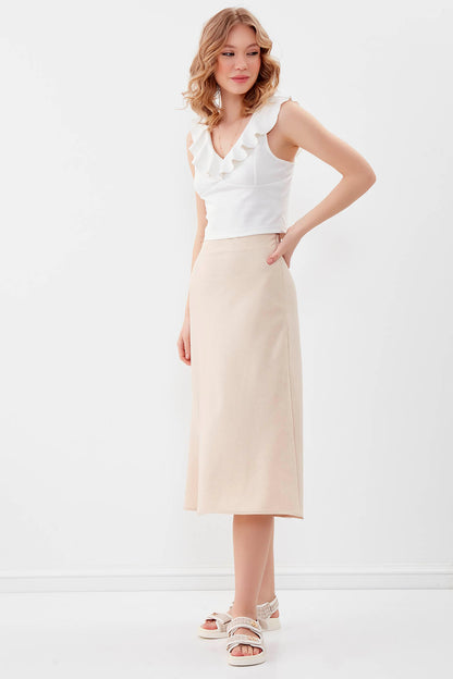 SIDE ZIPPERED MIDI HEIGHT SKIRT