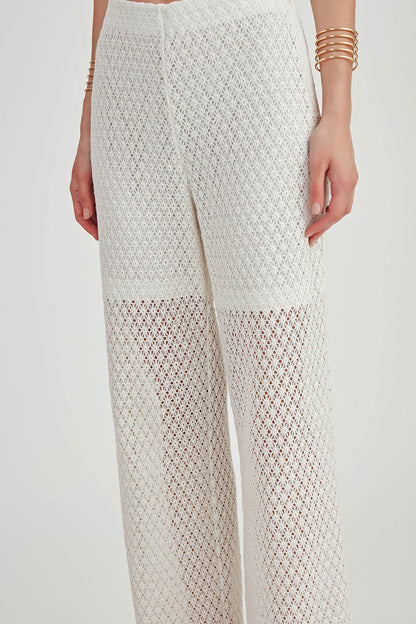 ZIPPERED LACE-INLAID TROUSERS