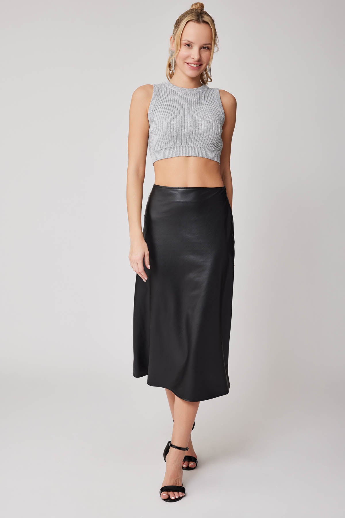 ZIPPER MIDI-HEIGHT LEATHER SKIRT
