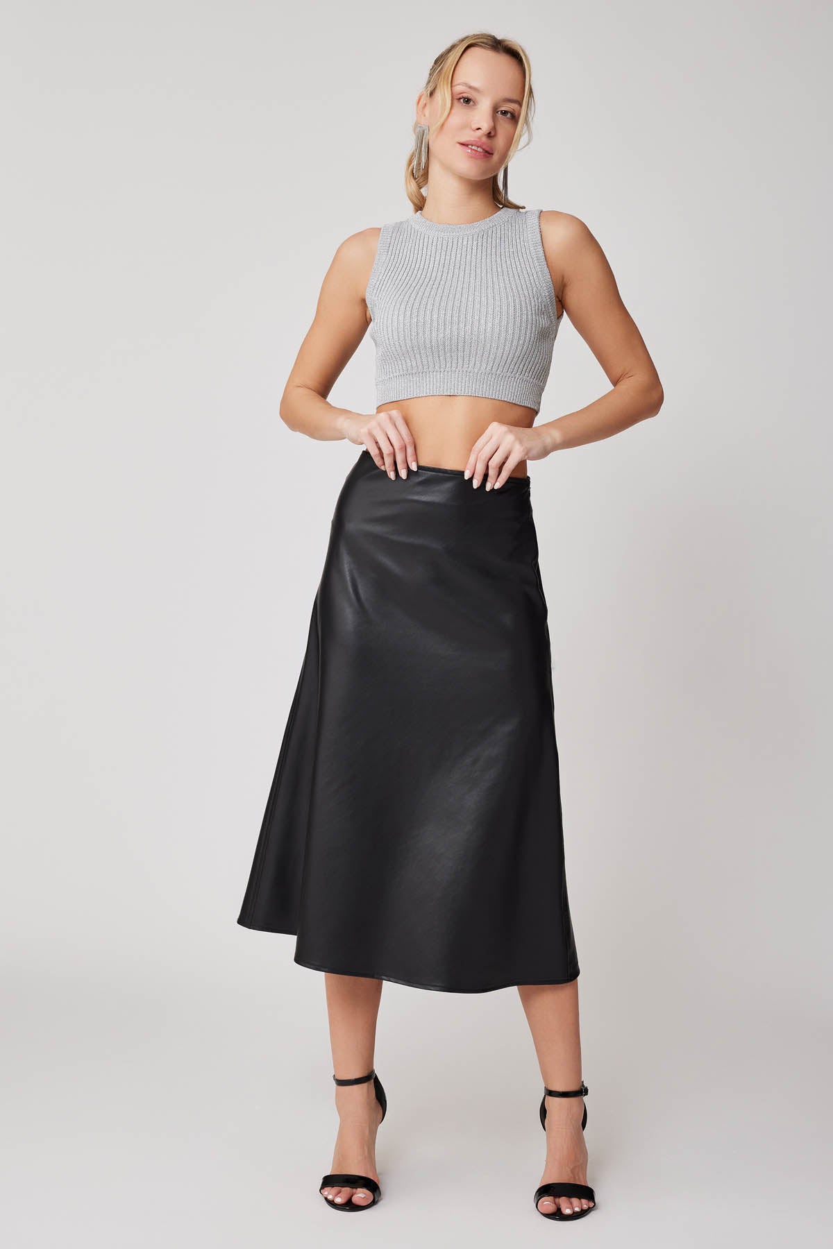 ZIPPER MIDI-HEIGHT LEATHER SKIRT