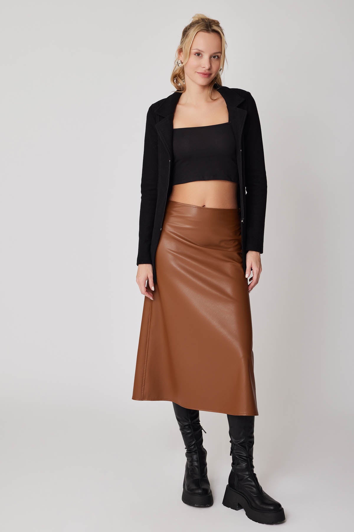 ZIPPER MIDI-HEIGHT LEATHER SKIRT
