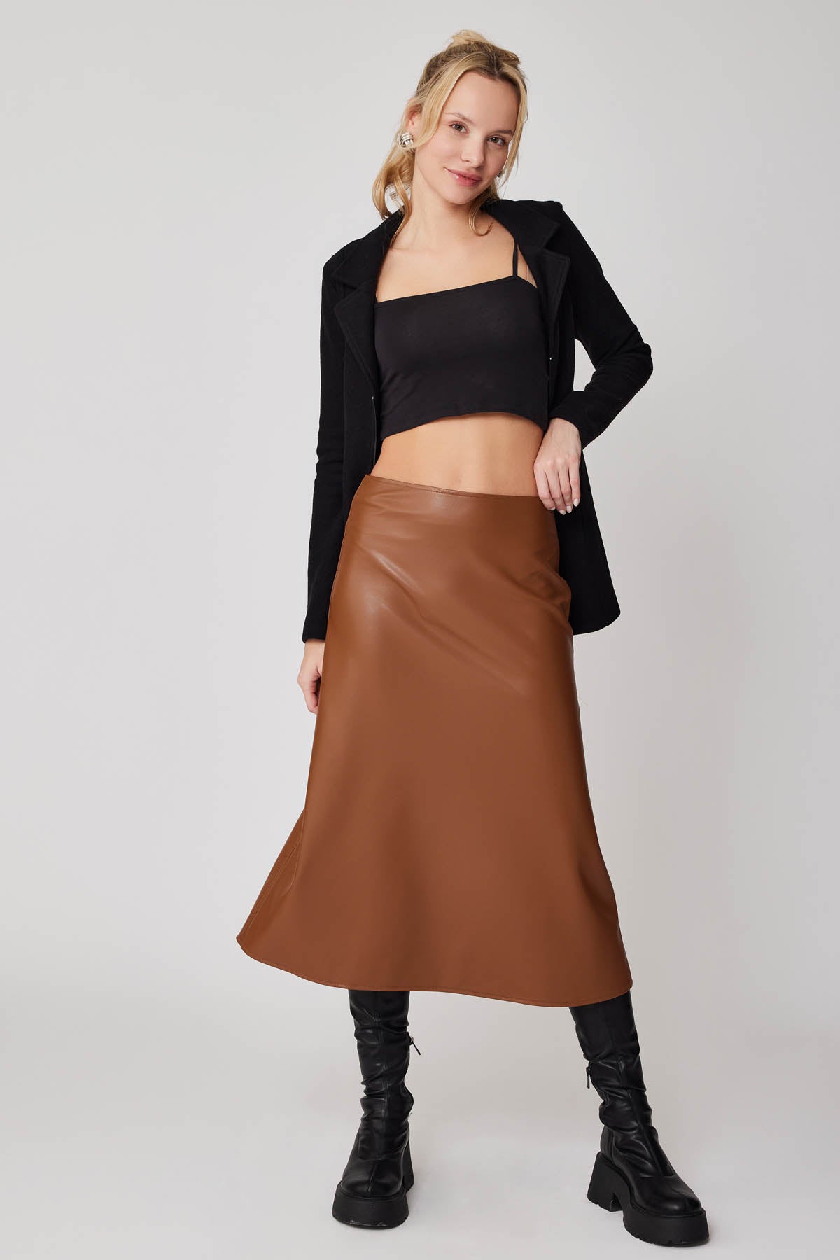 ZIPPER MIDI-HEIGHT LEATHER SKIRT