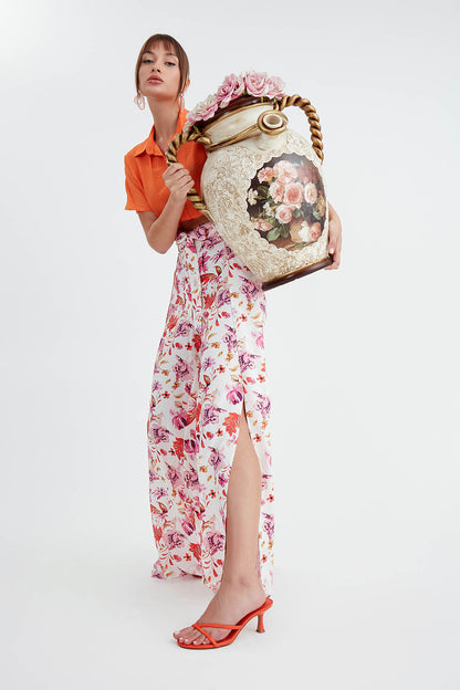 TROUSERS WITH FLOWERS, WAIST-BINDING