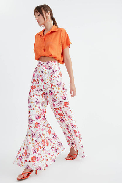 TROUSERS WITH FLOWERS, WAIST-BINDING