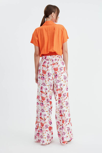 TROUSERS WITH FLOWERS, WAIST-BINDING