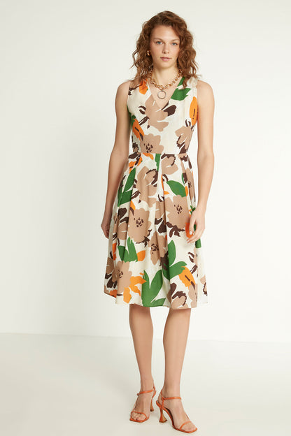 SIDE OPEN DETAILED V COLLAR DRESS
