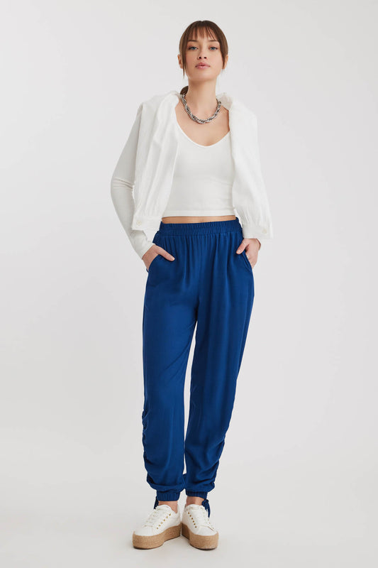 RUCKLED TROUSERS WITH ELASTANE WAIST