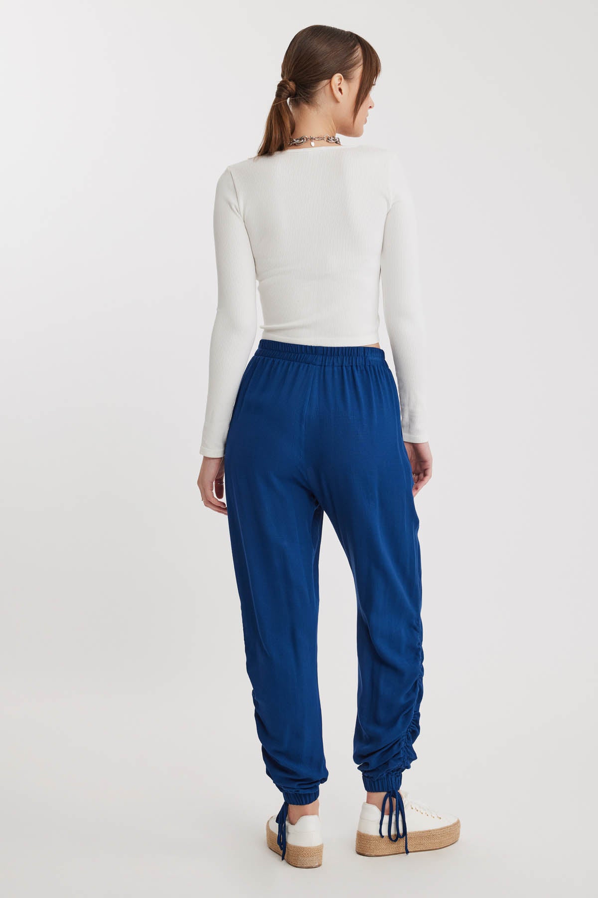 RUCKLED TROUSERS WITH ELASTANE WAIST