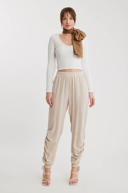 RUCKLED TROUSERS WITH ELASTANE WAIST