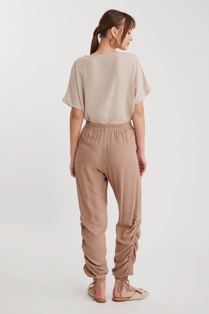 RUCKLED TROUSERS WITH ELASTANE WAIST