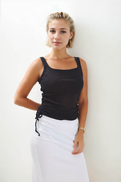 SLEEVELESS BLOUSE WITH RUBBED SIDES