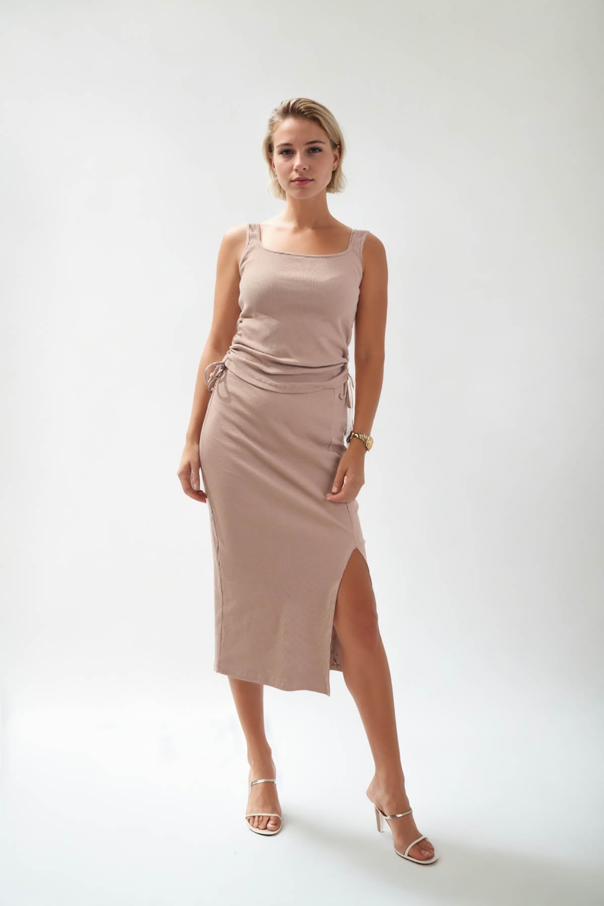 SLEEVELESS BLOUSE WITH RUBBED SIDES