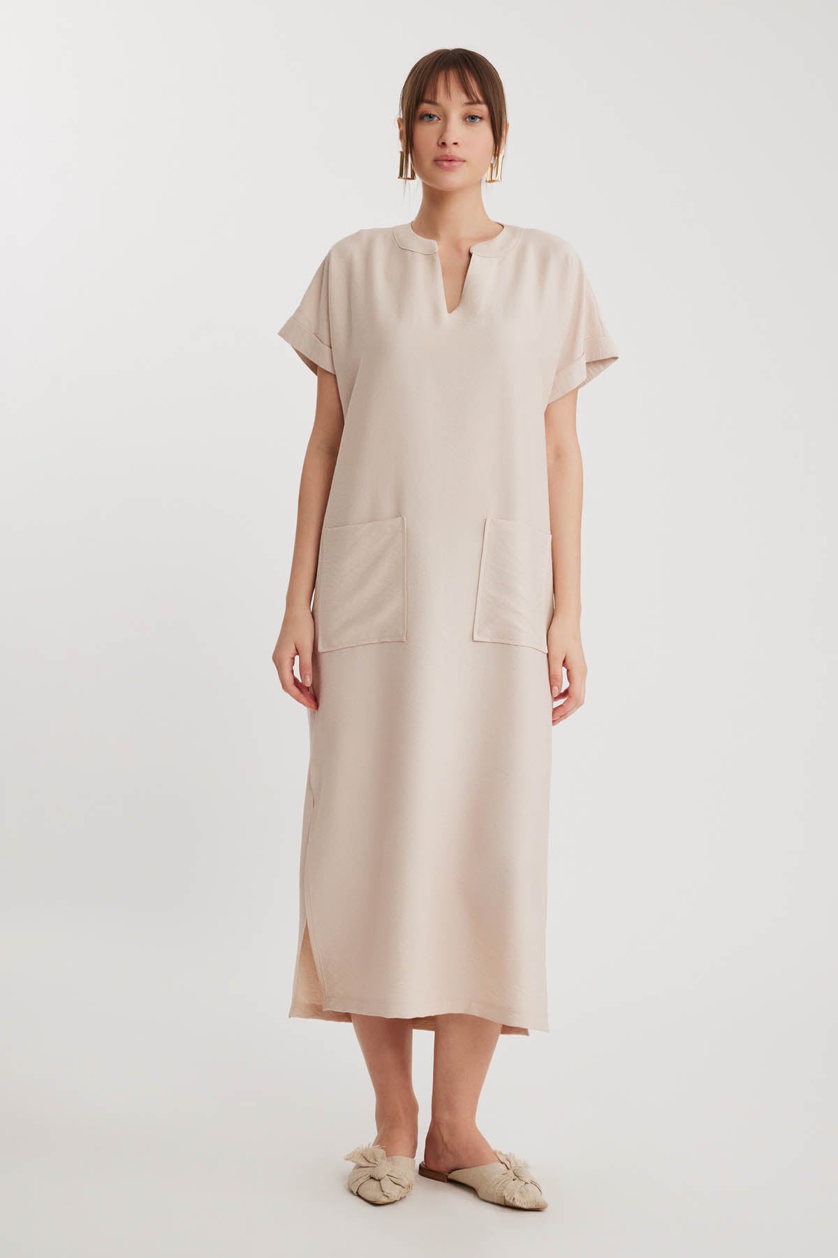 DOUBLE POCKET DRESS WITH SIDE SPLIT