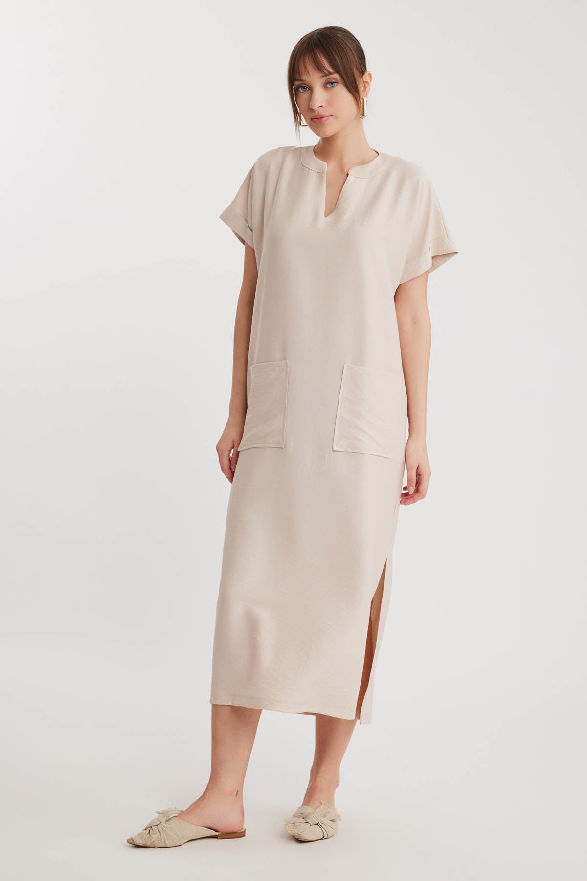 DOUBLE POCKET DRESS WITH SIDE SPLIT