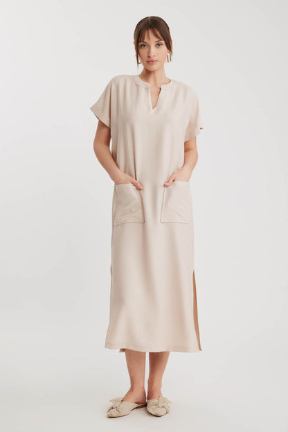 DOUBLE POCKET DRESS WITH SIDE SPLIT