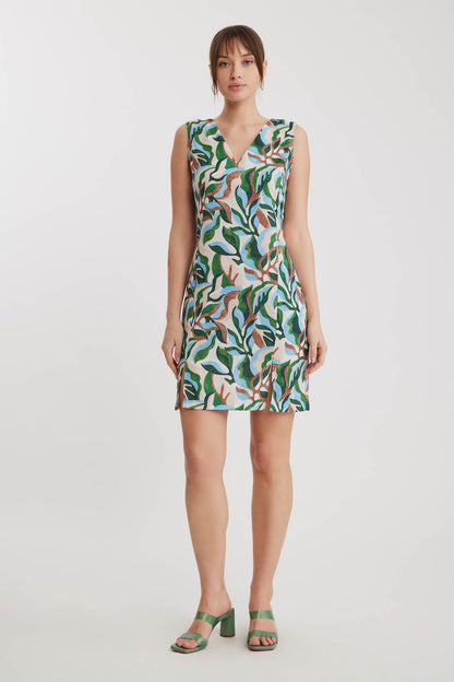 LEAF PATTERN V COLLAR SPLIT DRESS