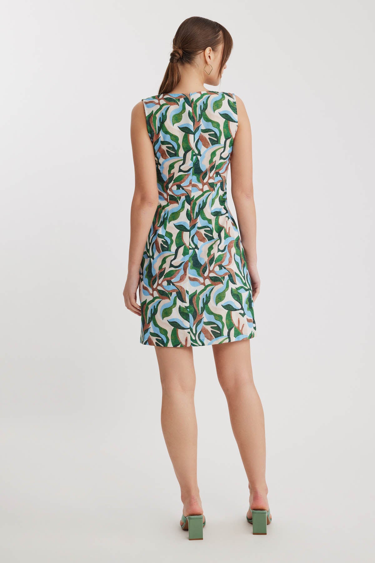 LEAF PATTERN V COLLAR SPLIT DRESS