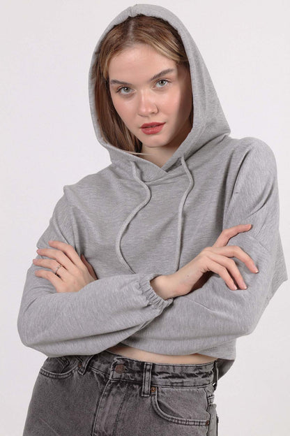 BAT SLEEVE CROP SWEATSHIRT WITH A HOOD