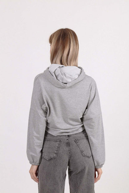 BAT SLEEVE CROP SWEATSHIRT WITH A HOOD