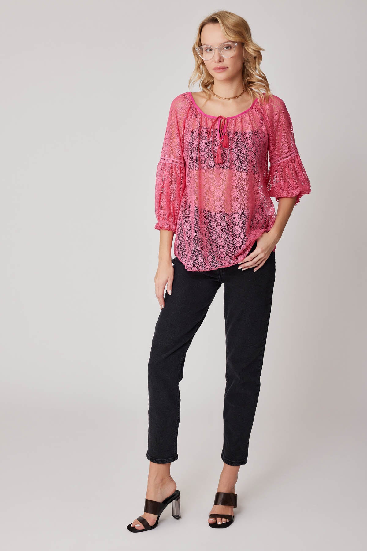 HALF-SLEEVE TRANSPARENT BLOUSE
