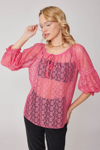 HALF-SLEEVE TRANSPARENT BLOUSE