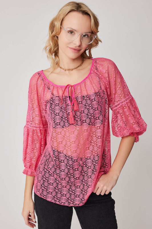 HALF-SLEEVE TRANSPARENT BLOUSE