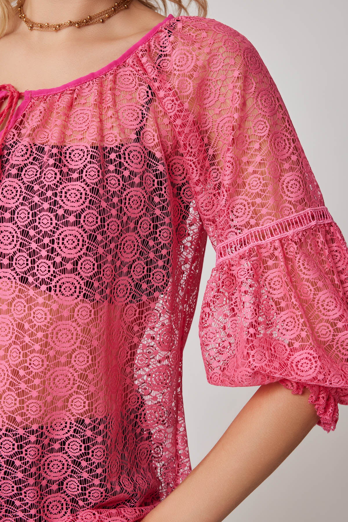 HALF-SLEEVE TRANSPARENT BLOUSE