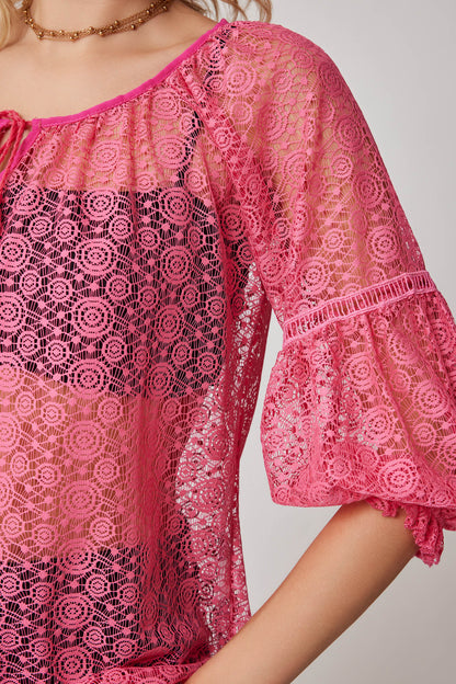 HALF-SLEEVE TRANSPARENT BLOUSE