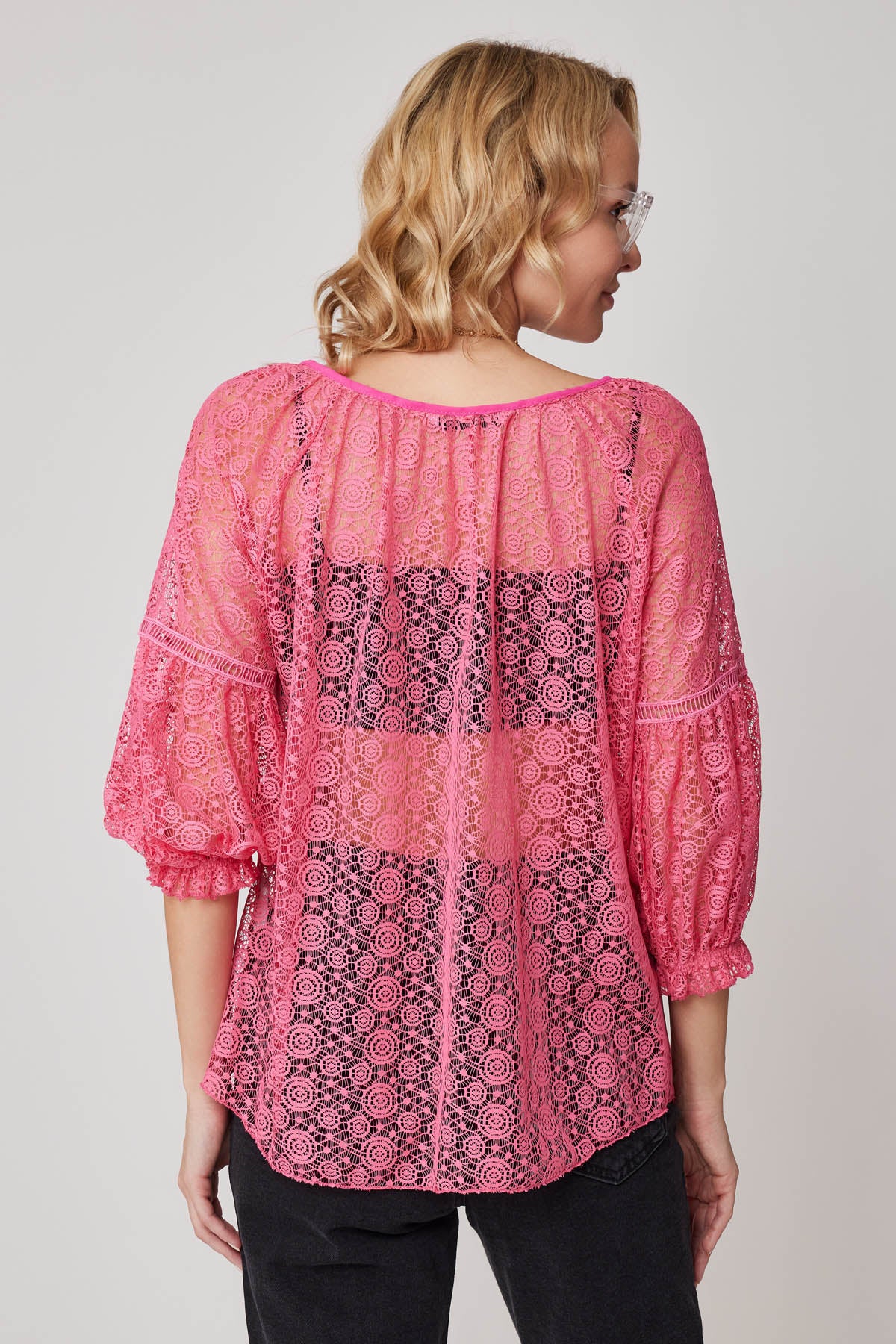 HALF-SLEEVE TRANSPARENT BLOUSE
