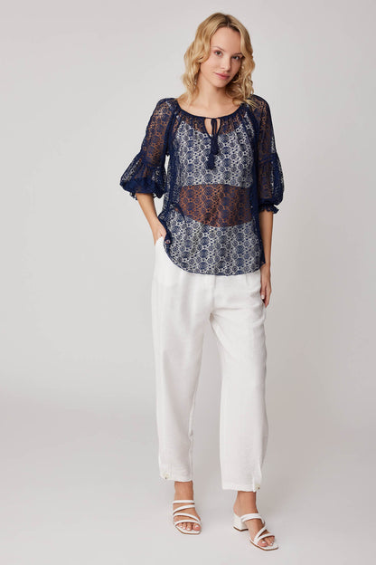 HALF-SLEEVE TRANSPARENT BLOUSE