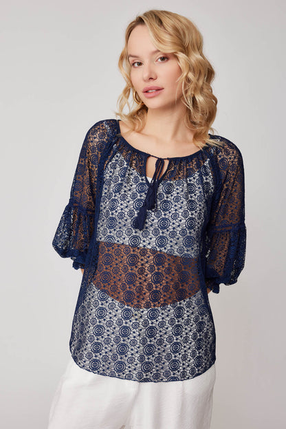HALF-SLEEVE TRANSPARENT BLOUSE