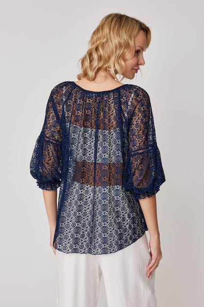 HALF-SLEEVE TRANSPARENT BLOUSE