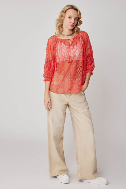 HALF-SLEEVE TRANSPARENT BLOUSE