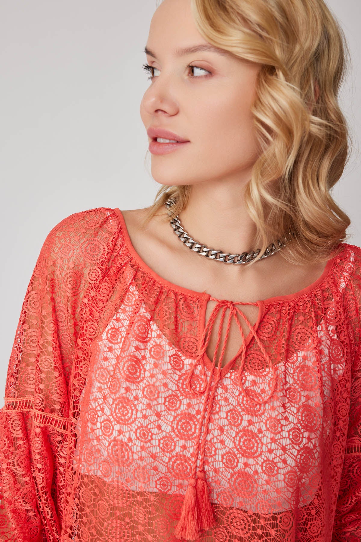 HALF-SLEEVE TRANSPARENT BLOUSE