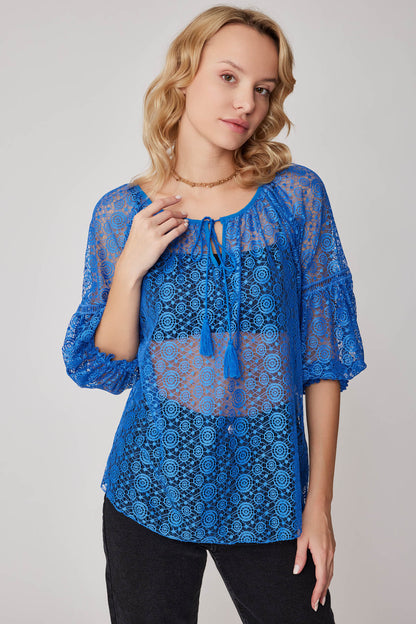 HALF-SLEEVE TRANSPARENT BLOUSE