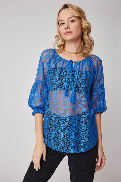 HALF-SLEEVE TRANSPARENT BLOUSE