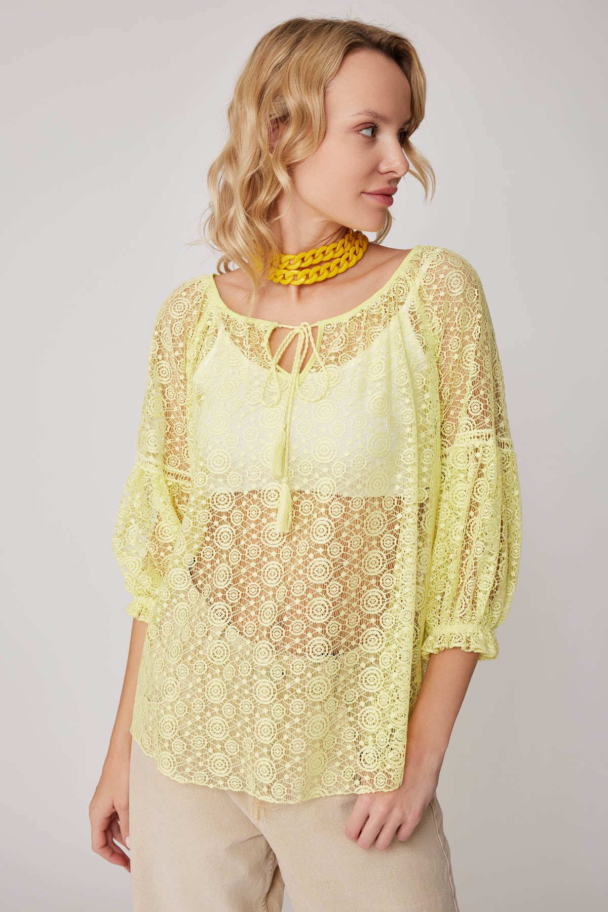 HALF-SLEEVE TRANSPARENT BLOUSE
