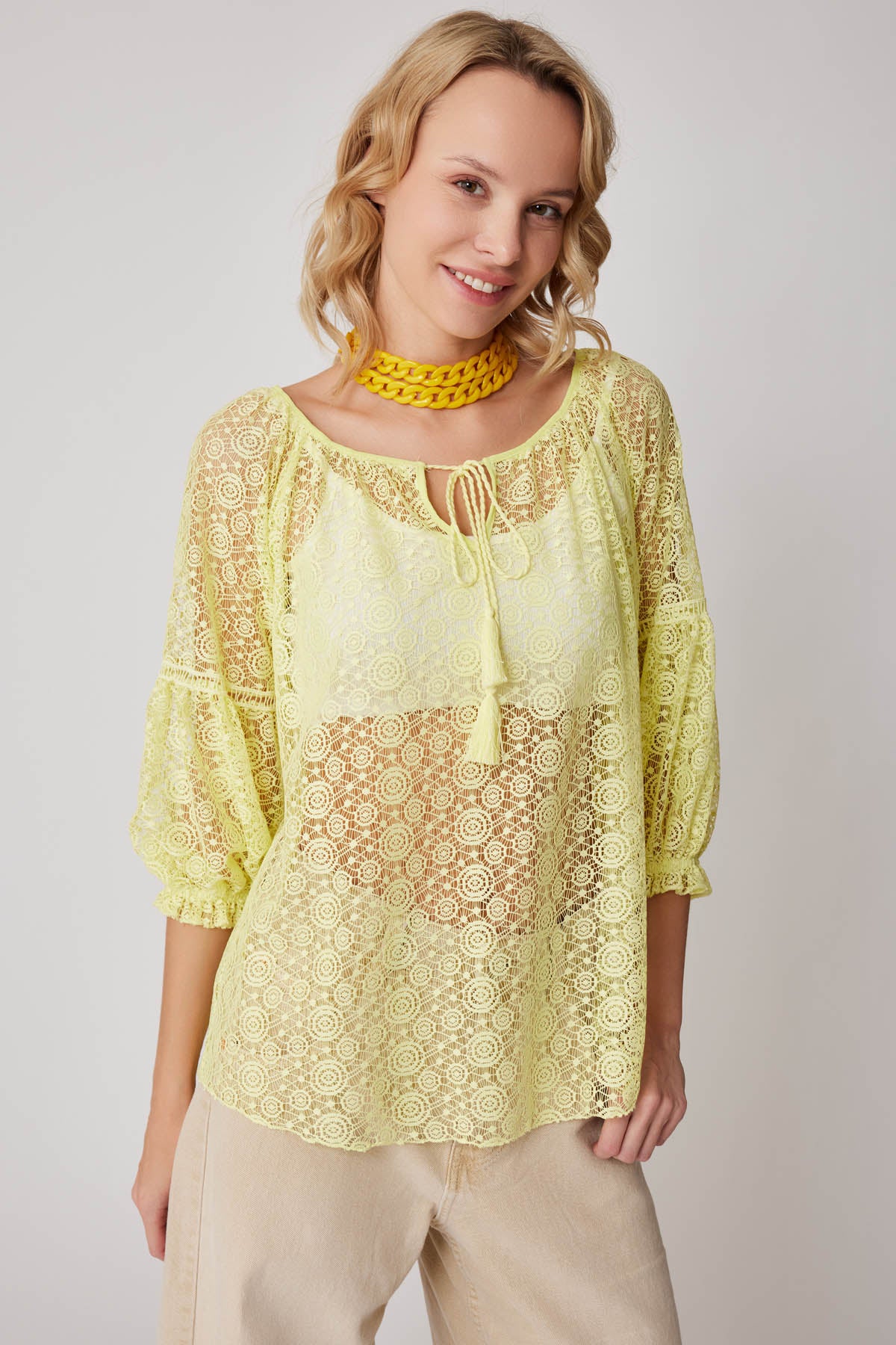 HALF-SLEEVE TRANSPARENT BLOUSE