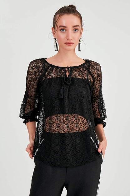 HALF-SLEEVE TRANSPARENT BLOUSE