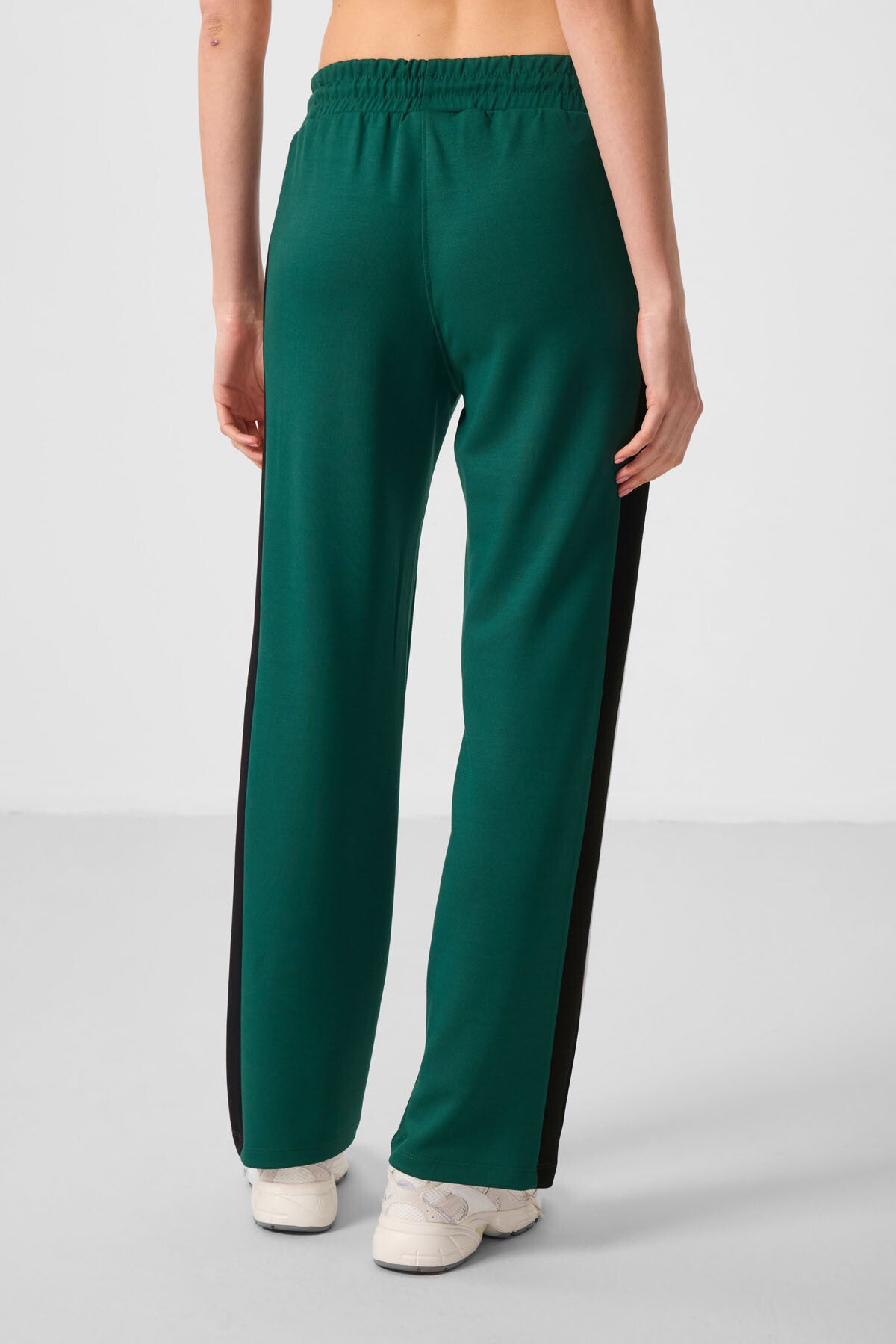 Green Soft Textured Side Panel Detailed Wide Leg Women's Palazzo Trousers - 94671