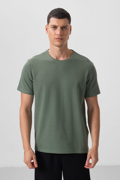 Textured Green Surface Comfort Fit Basic Men's T-Shirt - 88436