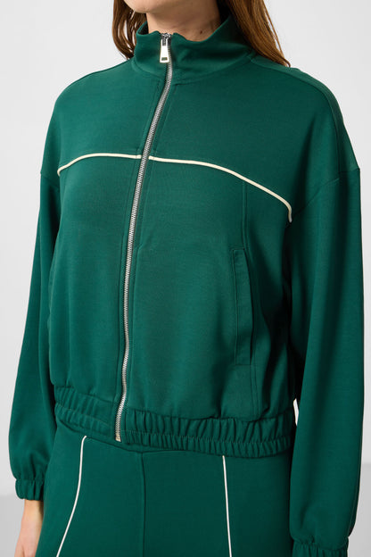 Green Soft Textured High Collar Oversize Elastane Women's Tracksuit Set - 95349