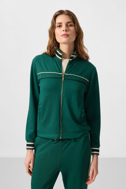 Green Soft Textured Knitted High Collar Oversize Women's Tracksuit Set - 95350