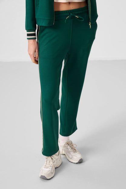 Green Soft Textured Knitted High Collar Oversize Women's Tracksuit Set - 95350