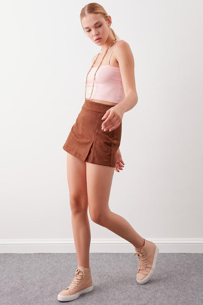 SPLIT-LACED SUET SHORTS SKIRT